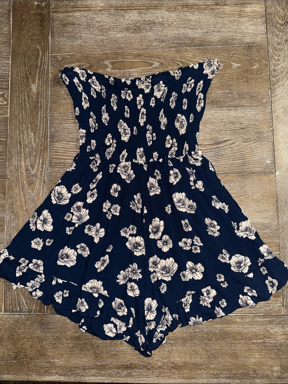 Angie Navy and Cream Strapless Floral Romper